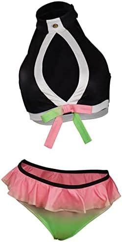 Delihom Womens Tanjiro Nezuko Swimsuit Kanroji Mitsuri Bikini Bathing Suit Beach Anime Swimsuit