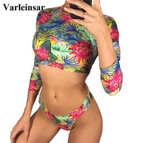 2019 Long Sleeve Bikini Female Swimsuit Women Swimwear Two Pieces