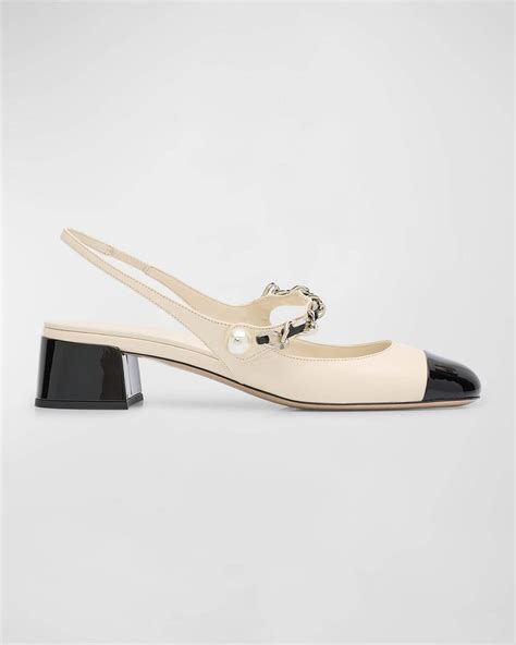 Miu Miu Bicolor Leather Mary Jane Slingback Pumps Avorio Nero