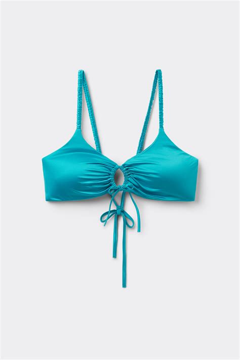 Shiny Glam Bikini Top With Removable Padding And Drawstring