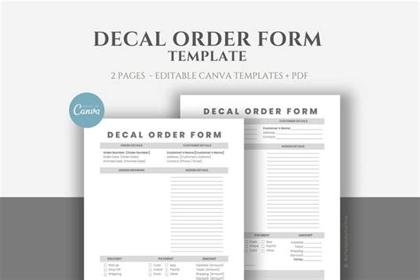 Editable Decal Order Form Template, Printable Decal Order Form Template ... 