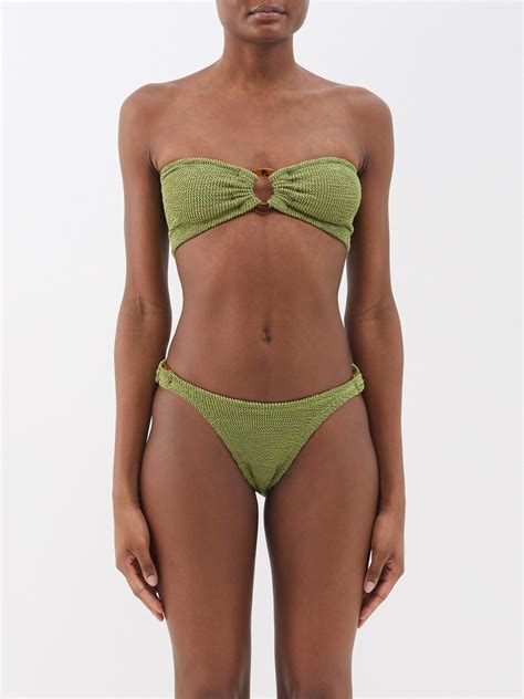 Hunza G Gloria Crinkle Knit Bandeau Bikini Green Editorialist