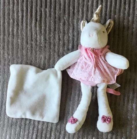 DOUDOU LICORNE MOUCHOIR blanc rose 28cm Attrape rêve DC3543 Doudou et