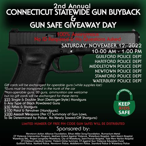 Annual #KeepKidsSafe Connecticut Statewide Gun Buyback & Gun Safe Giveaway Day — Newtown Action