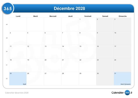 Calendrier décembre 2028