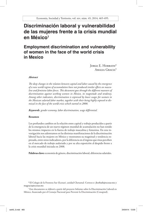 Pdf Discriminación Laboral Y Vulnerabilidad De Las Mujeres Frente A La Crisis Mundial En México