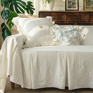 White Cotton Sofa Cover Rustic Sofa Slipcover for Living Room 75 Width ...