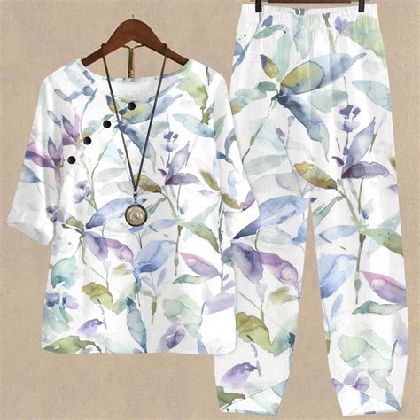 Ddapj Pyju Two Piece Outfits For Women 2024 Trendy Floral Printed Cotton Linen Sets Half Sleeve