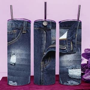 Distressed Denim Blue Jeans Skinny Tumbler Wrap 20oz Straight Cup Image