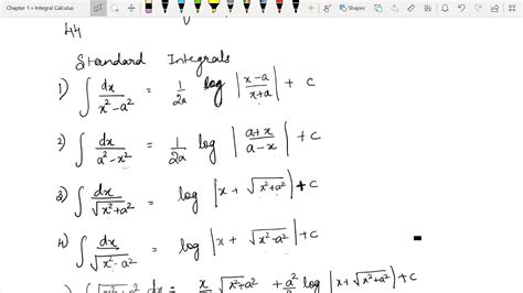 Lecture Integral Calculus Standard Integrals Formula Youtube