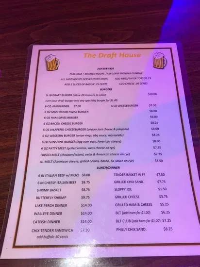 The Draft House Menu Lake Station In Checkle