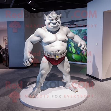 Silver Ogre Mascot Costume Character Dressed With A Bikini And