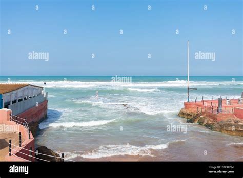 Inlet Along The Atlantic Ocean In Casablanca Morocco With Waves Stock