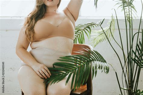 Beautiful And Confident Plus Size Woman In Nude Underwear Stock Photo Adobe Stock