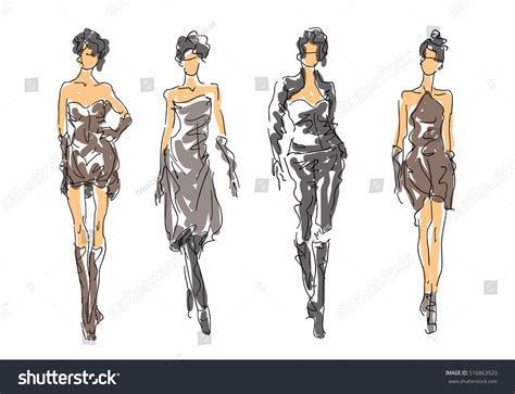 Sketch Fashion Poses Women Attractive Clothes Stock Vector (Royalty Free) 516863920 | Shutterstock