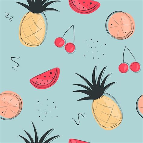 Premium Vector Juicy Fruits Seamless Pattern