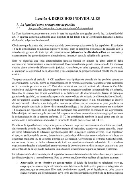 Lección 4 Apuntes 4 Lección 4 Derechos Individuales 1 La Igualdad