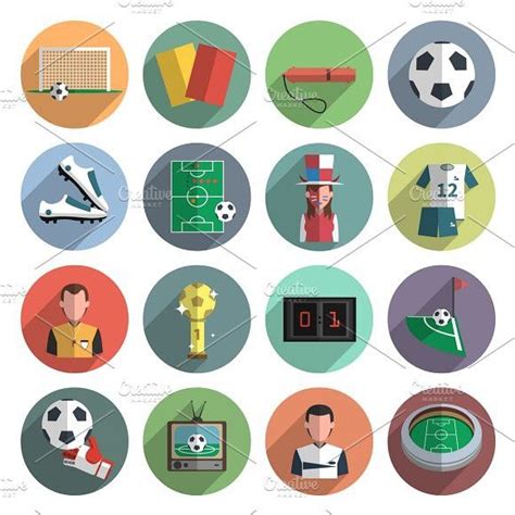 Soccer Sport Flat Round Icons Set Icon Set Technology Icon Flat