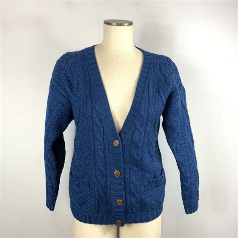 Ll Bean Vintage Cable Knit Oversized Wool Cardigan V Gem