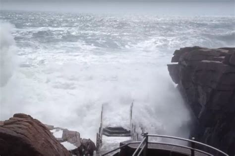 Massive Waves Completely Drench Thunder Hole Viewing Point