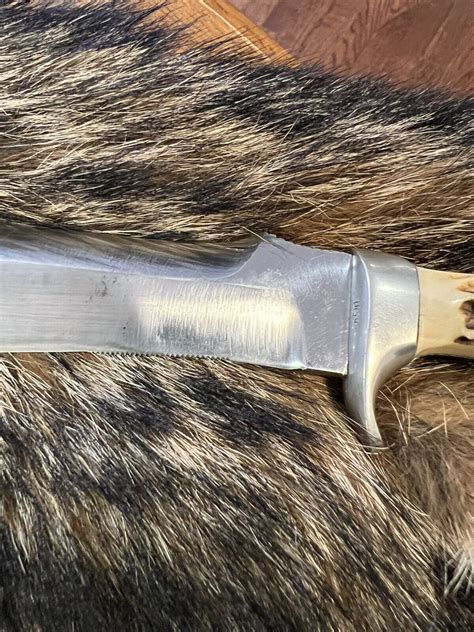 1968 Puma 6377 White Hunter Knife With Stag Handle Leather Sheath