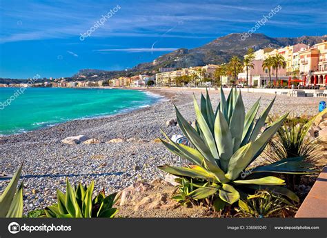 Town Menton Mediterranean Beach Waterfront View Southern France Stock