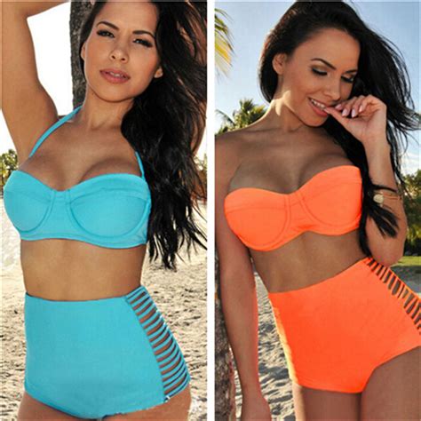Sexy Women High Waist Strappy Retro Push Up Bikini Set Bikini Swimwear And Bikini Set Price