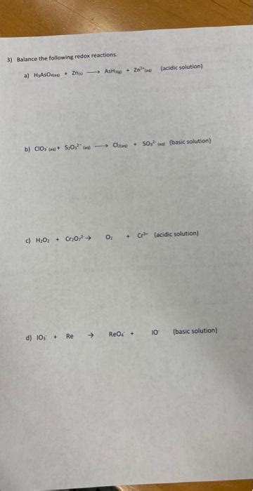Solved 3) Balance the following redox reactions: | Chegg.com 