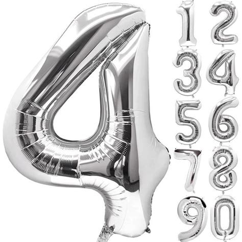 Ballon Anniversaire 4 Ans Ballons Chiffre Numéro 4 Argenté 101 Cm