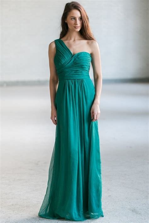 Emerald Green Bridesmaid Dress Green Maxi Dress One Shoulder Forest