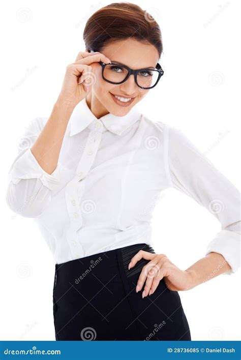Smiling Brown Haired Woman Posing Stock Image Image Of Glasses Brunette