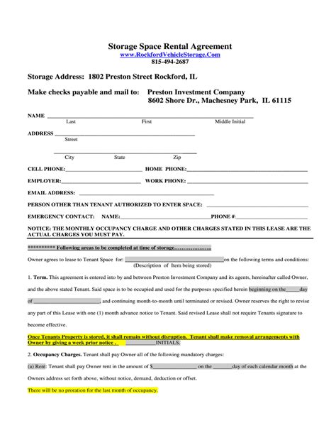 Storage Locker Rental Agreement Template At Shaun Williamson Blog