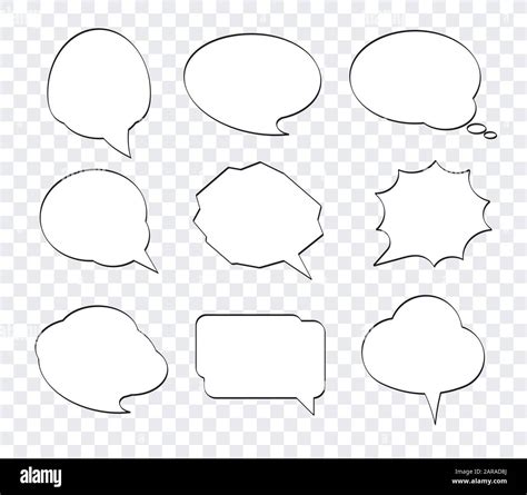 Set Of Nine Hand Drawn Comic Speech Bubbles With White Fill In Pop Art