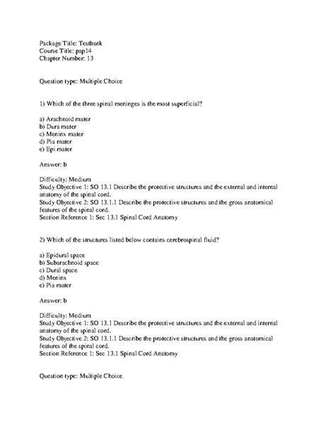 Ch13 - Biol 235 Practice Quiz & Exam Questions on Spinal Anatomy - Studocu