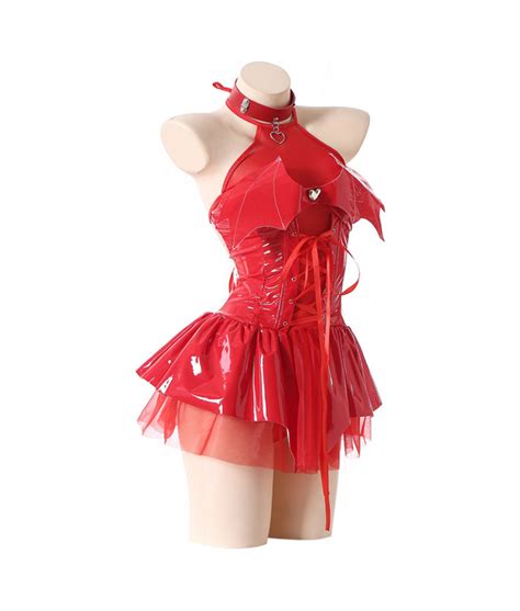 Women Leather Gothic Black Sexy Lingerie Devil Wing Halloween Costume Skycostume