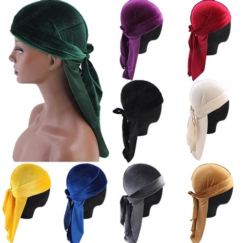 Unisex Velvet Durag Bandana Hats Hat Long Tail Headwrap Women Men Doo