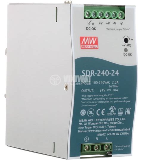 Импулсно захранване за DIN шина SDR-240-24 24V 10A 240W MEAN WELL