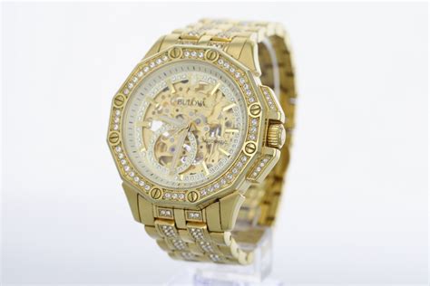 Bulova Octava Crystal Accent Gold Dial Automatic Stainless Steel Men S