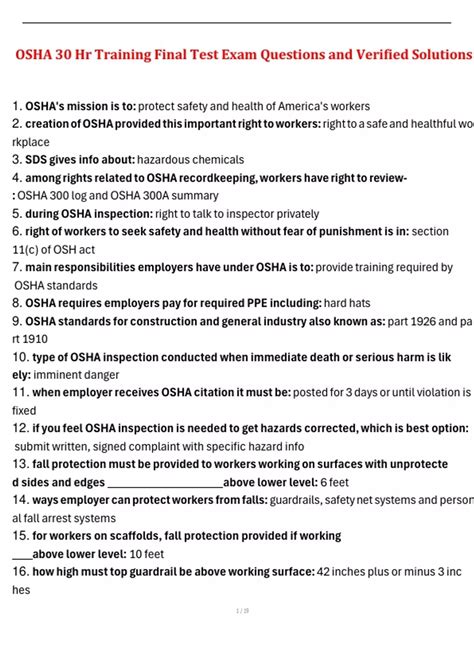 OSHA 30 Hr Training Final Test Exam Questions and Verified Solutions ...