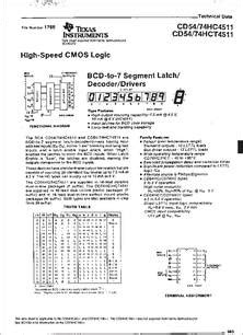 CD74HCT4511 Datasheet High Speed CMOS Logic Bcd To 7 Segment Latch