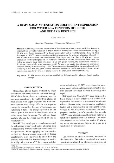 (PDF) A 10 MV x-ray attenuation coefficient expression for water as a ...