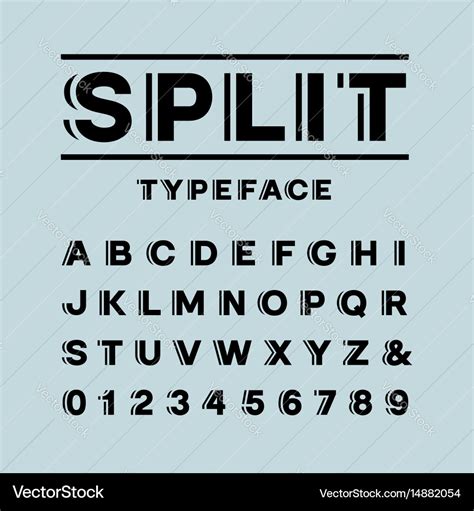 Bold font alphabet with split effect letters Vector Image