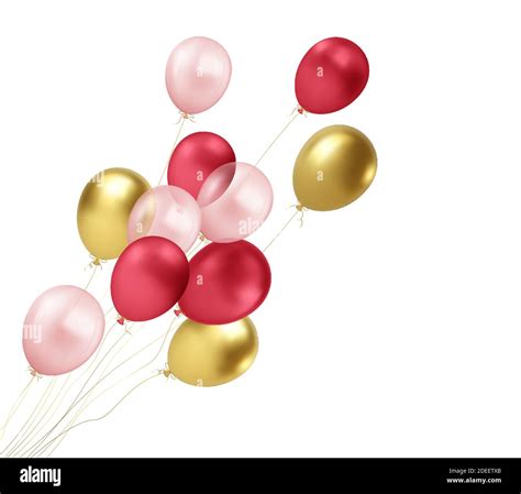 Realistic gold, red, pink balloons flying isolated on white background ...