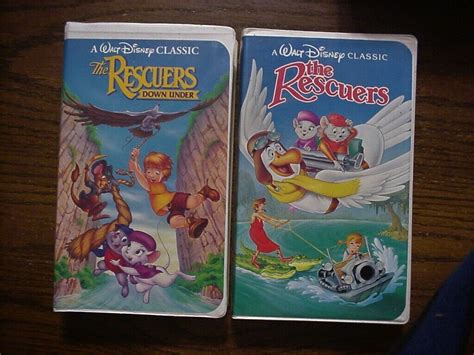 Disney Classics The Rescuers And Rescuers Down Under Vhs Tapes Black