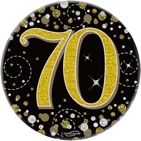 Oaktree 3inch Badge 70th Birthday Sparkling Fizz Black Gold