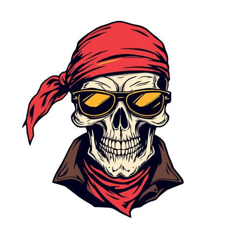 smiling skull wearing sunglasses, bandana and brown jacket 65385998
