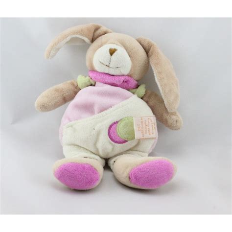 Doudou Lapin Rose Vert Blanc BABY NAT