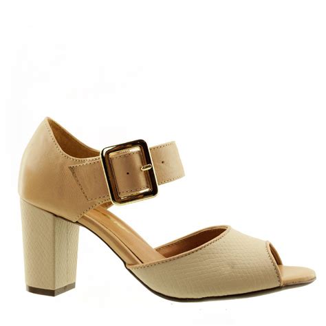 Sandalia de Couro Nude Salto Médio ARZON