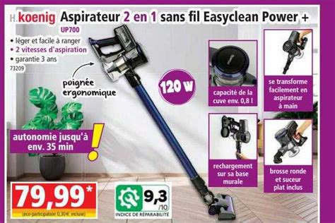 Promo Aspirateur 2 En 1 Sans Fil Easyclean Power Up 700 H Koenig Chez