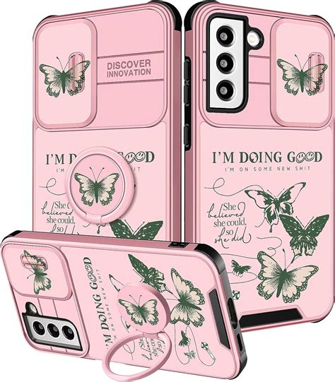 Funermei 2in1 For Samsung Galaxy S21 Case For Women Cute Girls Butterfly Phone